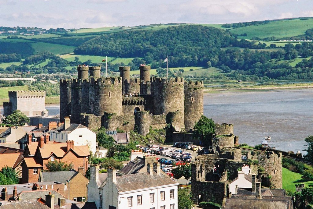 Conwy Castle above the town and the Conwy estuary