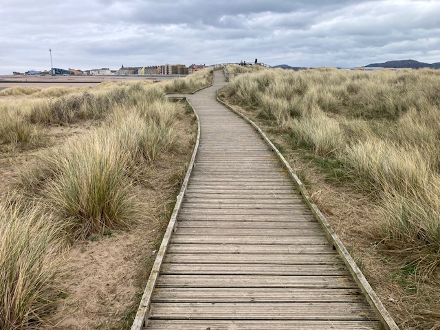 A boardwalk through the sand dunes towards the seafront